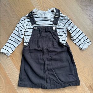 H&M Black Overall dress with Striped Top 3T
